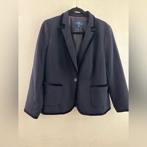 Talbots navy blue blazer  with velvet trim one button size